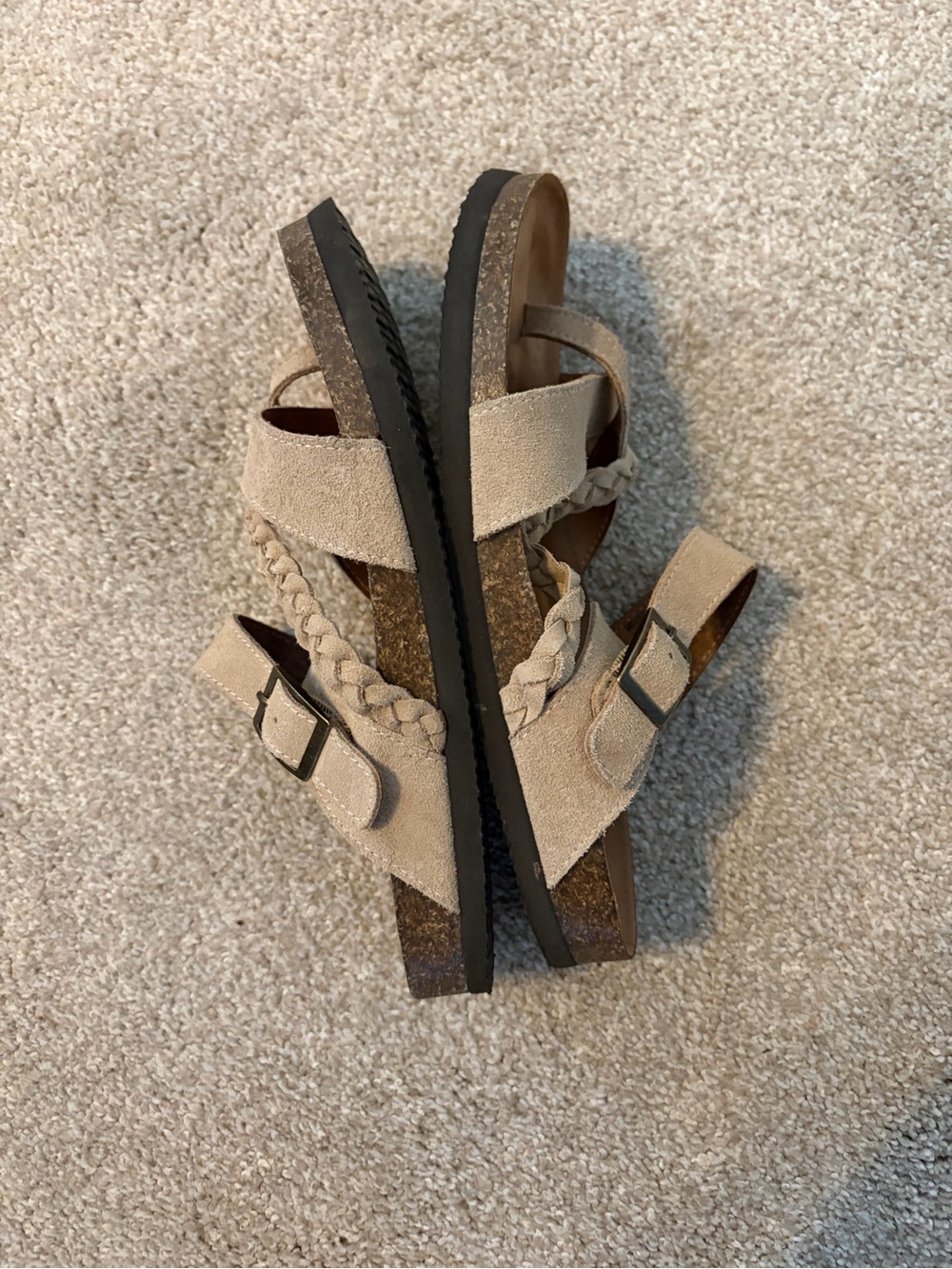 Women's Braided Strap Taupe Slide Sandals with Buckle - Picture 3 of 6